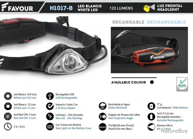 Lampe Frontale Rechargeable 120 Lm Noir H1017B07 3 Lampe Frontale Rechargeable 120 Lm Noir H1017B07