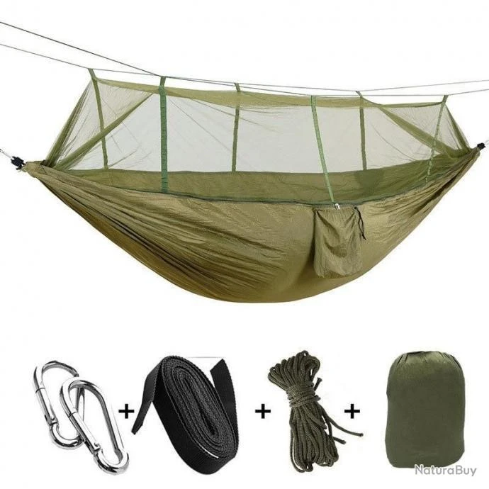 PROMO Hamac Portable 2 Personnes Haute Résistance Avec Moustiquaire Lit Camping Chasse Vert 3 PROMO Hamac Portable 2 Personnes Haute Résistance Avec Moustiquaire Lit Camping Chasse Vert