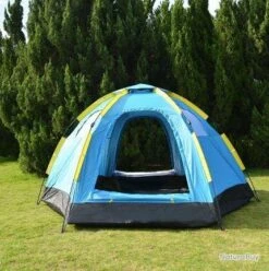 Tente Camping Automatique Hexagonale 3 à 5 Personnes 2 Portes 4 Fenêtres Anti-UV Style Yourte Mongol