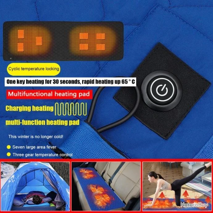 Tapis De Couchage Chauffant USB Bleu Matelas Isolant Epais 40 à 65 Degres Chaleur 7 Zones Camping 5 Tapis De Couchage Chauffant USB Bleu Matelas Isolant Epais 40 à 65 Degres Chaleur 7 Zones Camping – Image 3