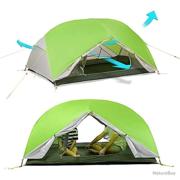 Tente 2 Personnes Ultralight 3 Saisons Double Couche 20D Imperméable Couleur Vert-Gris Tente Dôme 7 Tente 2 Personnes Ultralight 3 Saisons Double Couche 20D Imperméable Couleur Vert-Gris Tente Dôme – Image 5