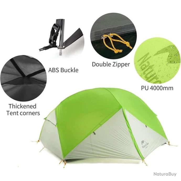 Tente 2 Personnes Ultralight 3 Saisons Double Couche 20D Imperméable Couleur Vert-Gris Tente Dôme 8 Tente 2 Personnes Ultralight 3 Saisons Double Couche 20D Imperméable Couleur Vert-Gris Tente Dôme – Image 6