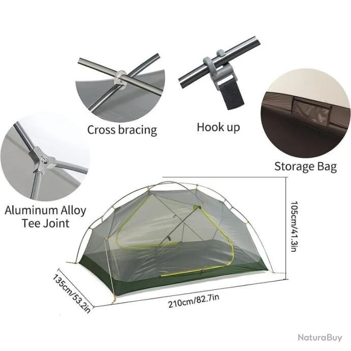 Tente 2 Personnes Ultralight 3 Saisons Double Couche 20D Imperméable Couleur Vert-Gris Tente Dôme 9 Tente 2 Personnes Ultralight 3 Saisons Double Couche 20D Imperméable Couleur Vert-Gris Tente Dôme – Image 7